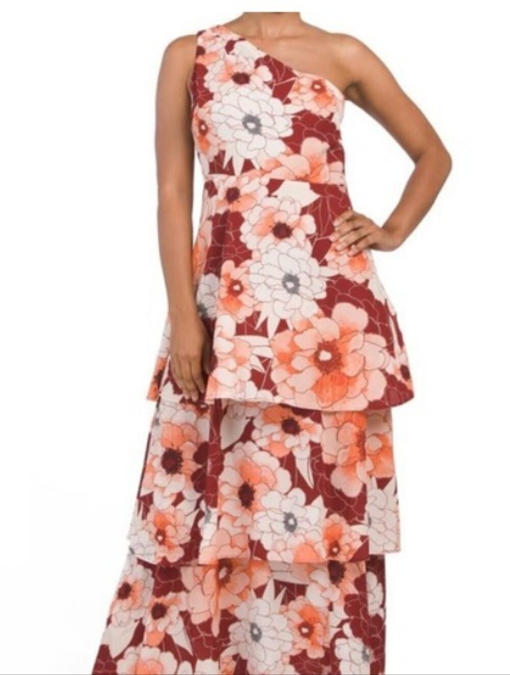RACHEL Rachel Roy One-Shoulder Ruffle Tiered Floral Dress Size 8